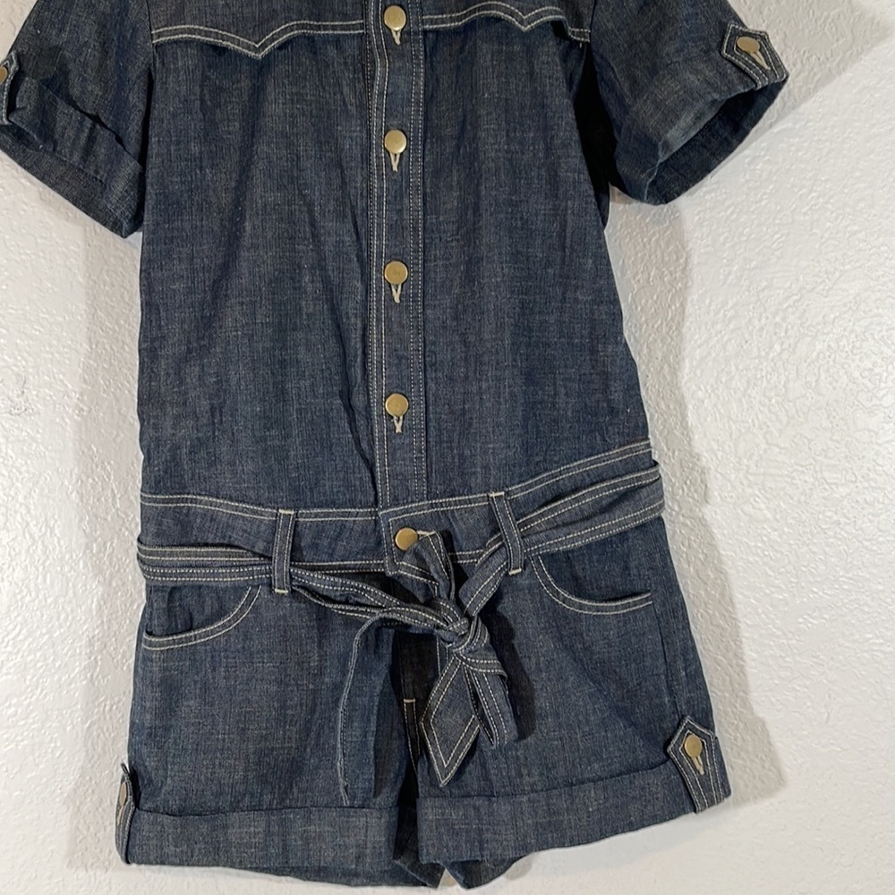 K.ROQUE Shorts Romper Button Up Front Dark Blue Denim Short Sleeve With Pockets - Picture 3 of 8